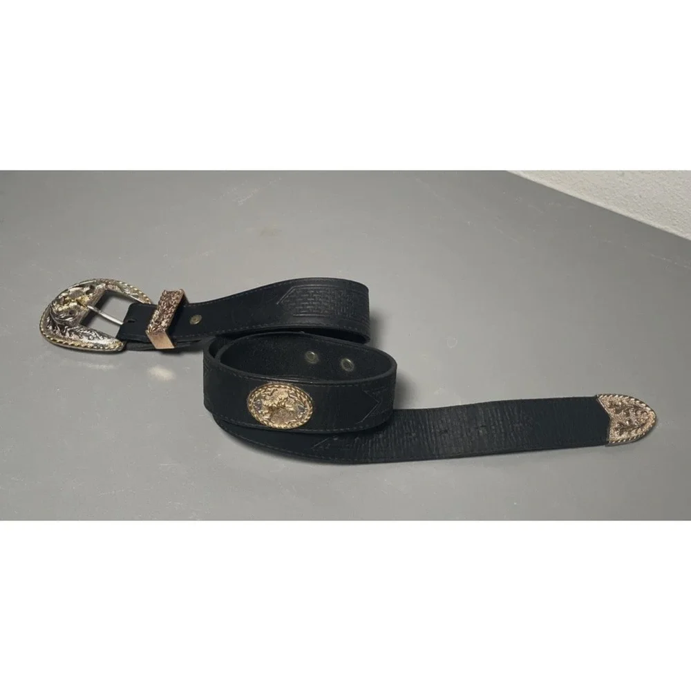 3-D Belt Company Men's Tooled Leather Conchos Western‎ Belt Size 34